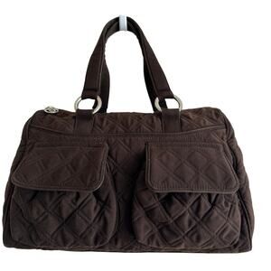 Vera Bradley Dark Brown Microfiber Petite Travel Bag Daily Shoulder Barrel Bag